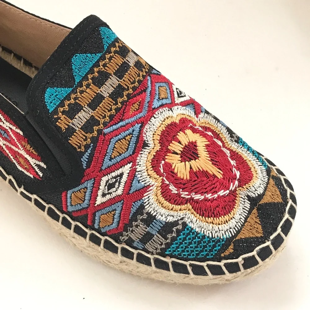 JOHNNY WAS Espadrille Platform Shoe Embroidered Bohemian Women’s Size 6 EU 36